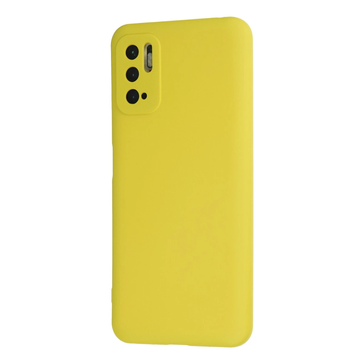 Arkada üç kamera lensi olan sarı telefon kılıfı.