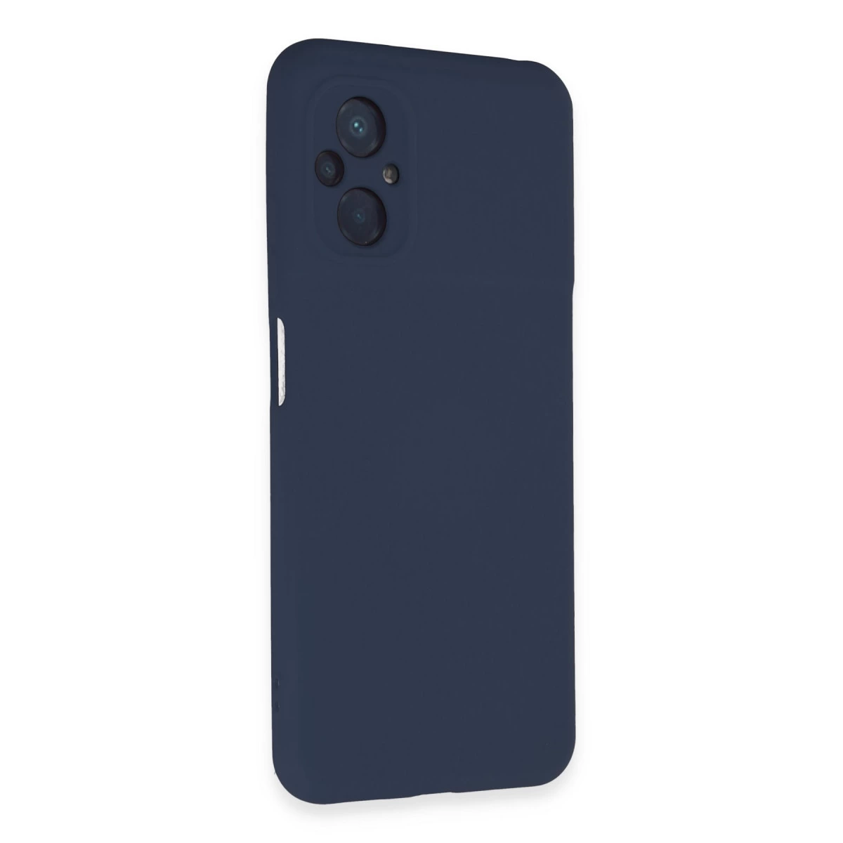 Arkada üçlü kamera lensli lacivert telefon kılıfı.