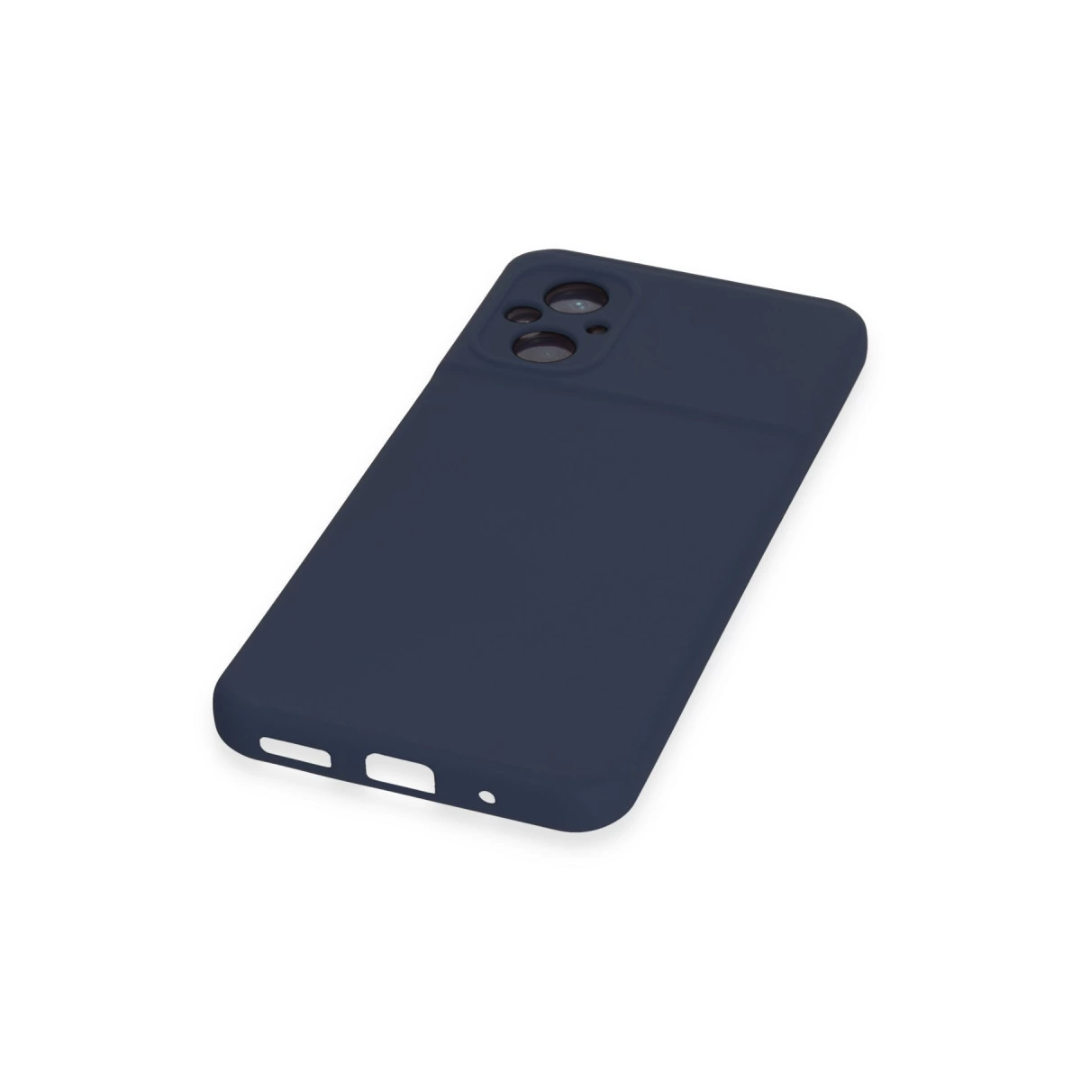 Kamera kesimi ve şarj portlu lacivert telefon kılıfı.