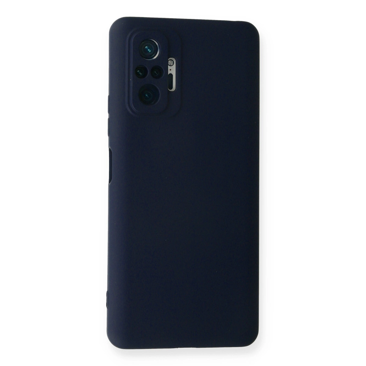Kamera kesimli lacivert telefon kılıfı, beyaz arka plan üzerinde.