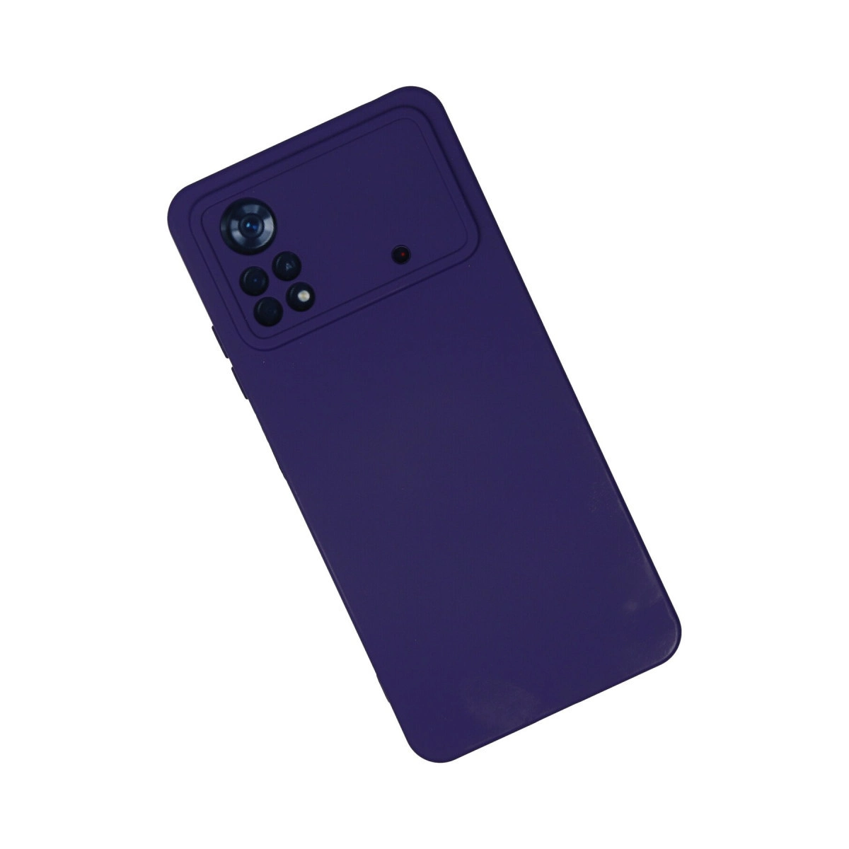 Koyu mor telefon kılıfı, kamera kesimiyle, beyaz arka plan üzerinde.
