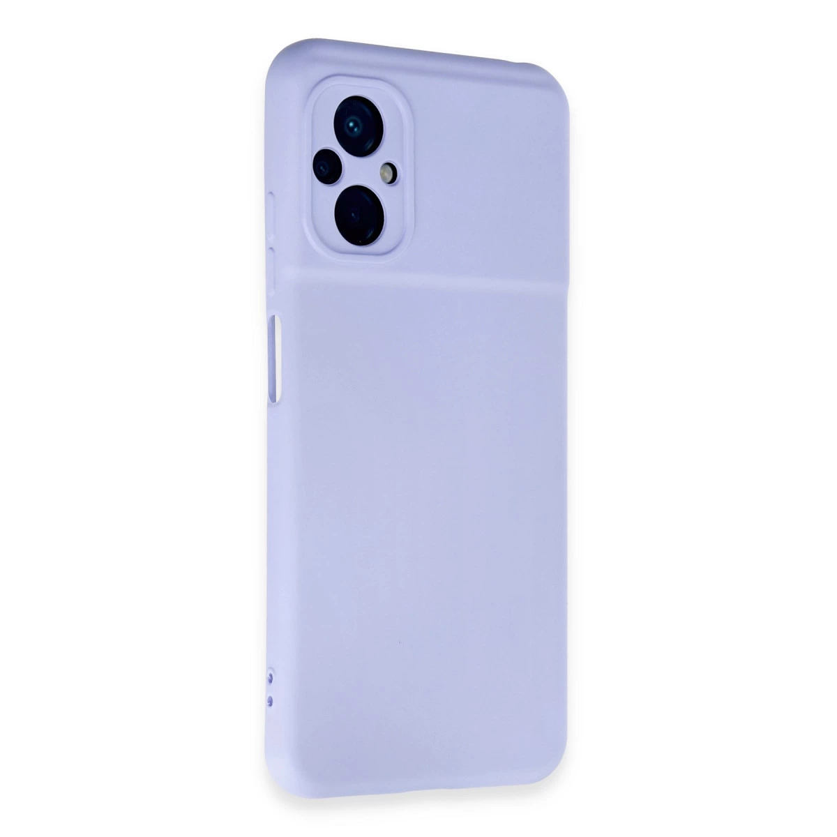 Arka kamera modülüne sahip lavanta rengi telefon kılıfı.