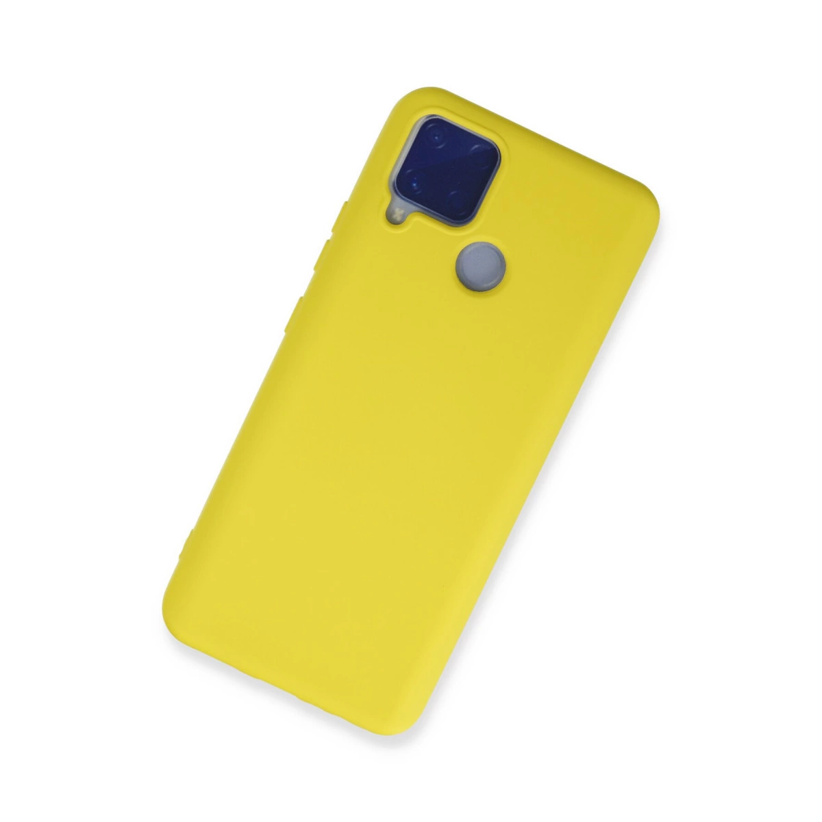 Kamera modülü ve parmak izi sensörlü sarı telefon kılıfı.