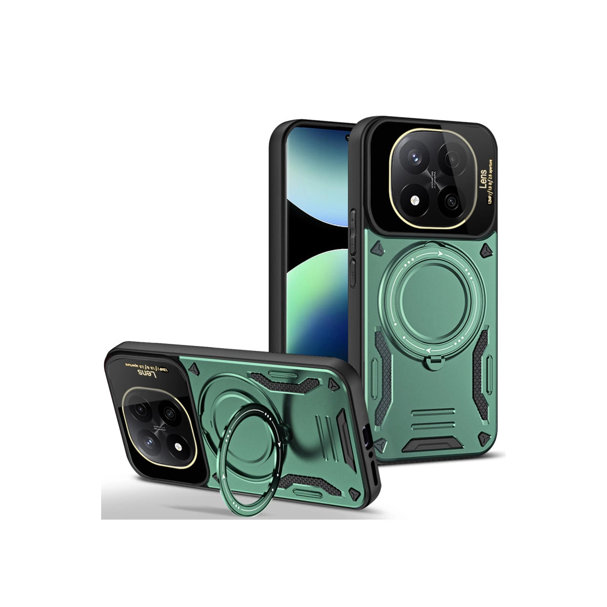 NEWFACE Xiaomi Redmi Note 14 Pro 5G Uyumlu Joy Lens Standlı Kapak Telefon Kılıfı Koyu Yeşil