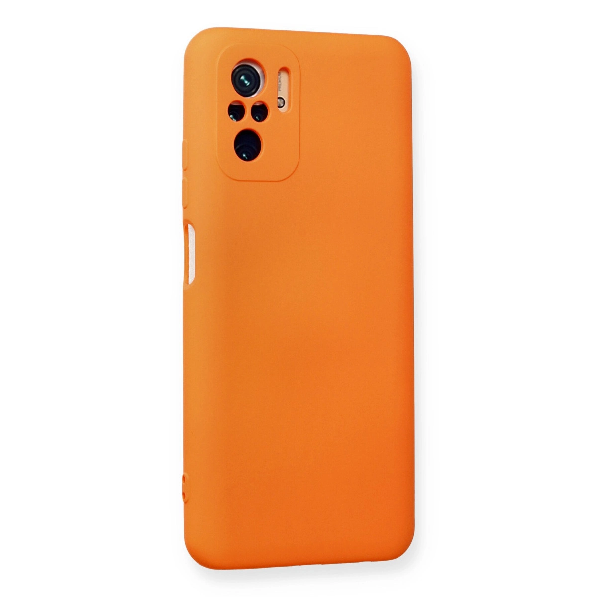Arkada kamera lensli turuncu renkli telefon kılıfı.