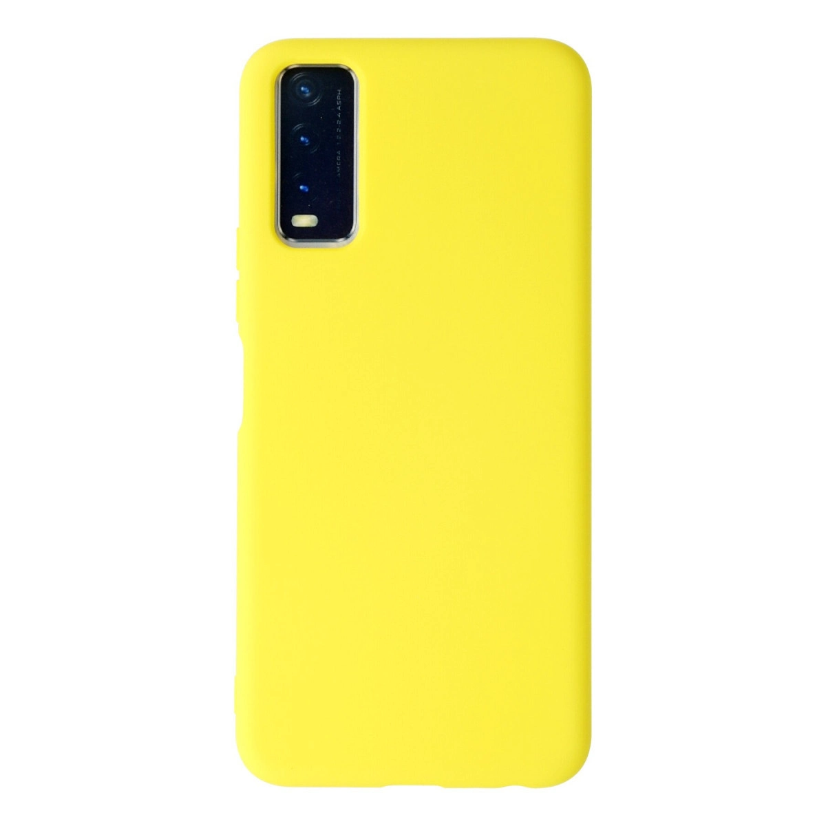 Arkasında kamera modülü bulunan sarı bir telefon kılıfı.