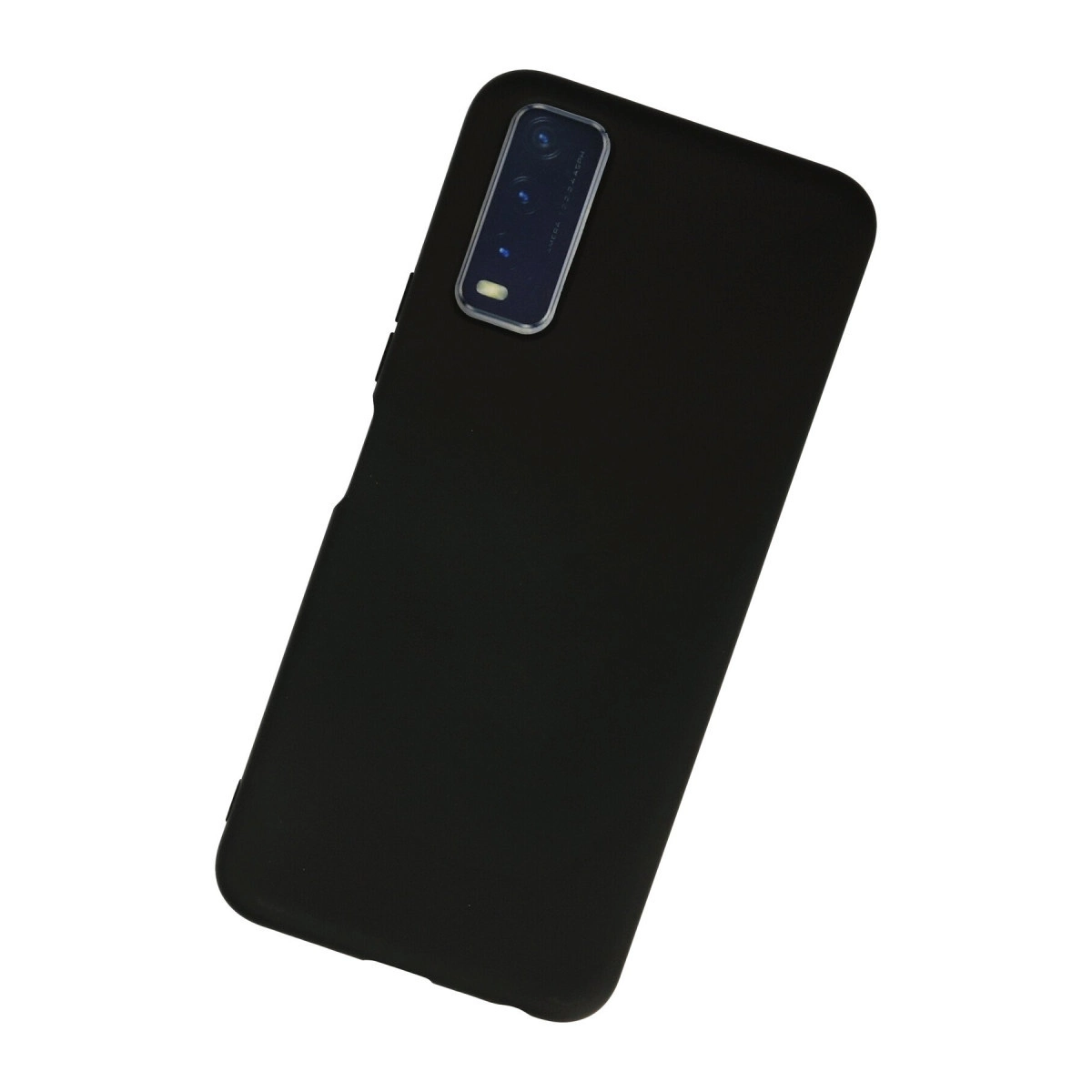 Kamera modülüne sahip siyah akıllı telefonun arkası, beyaz arka planda izole edilmiş.