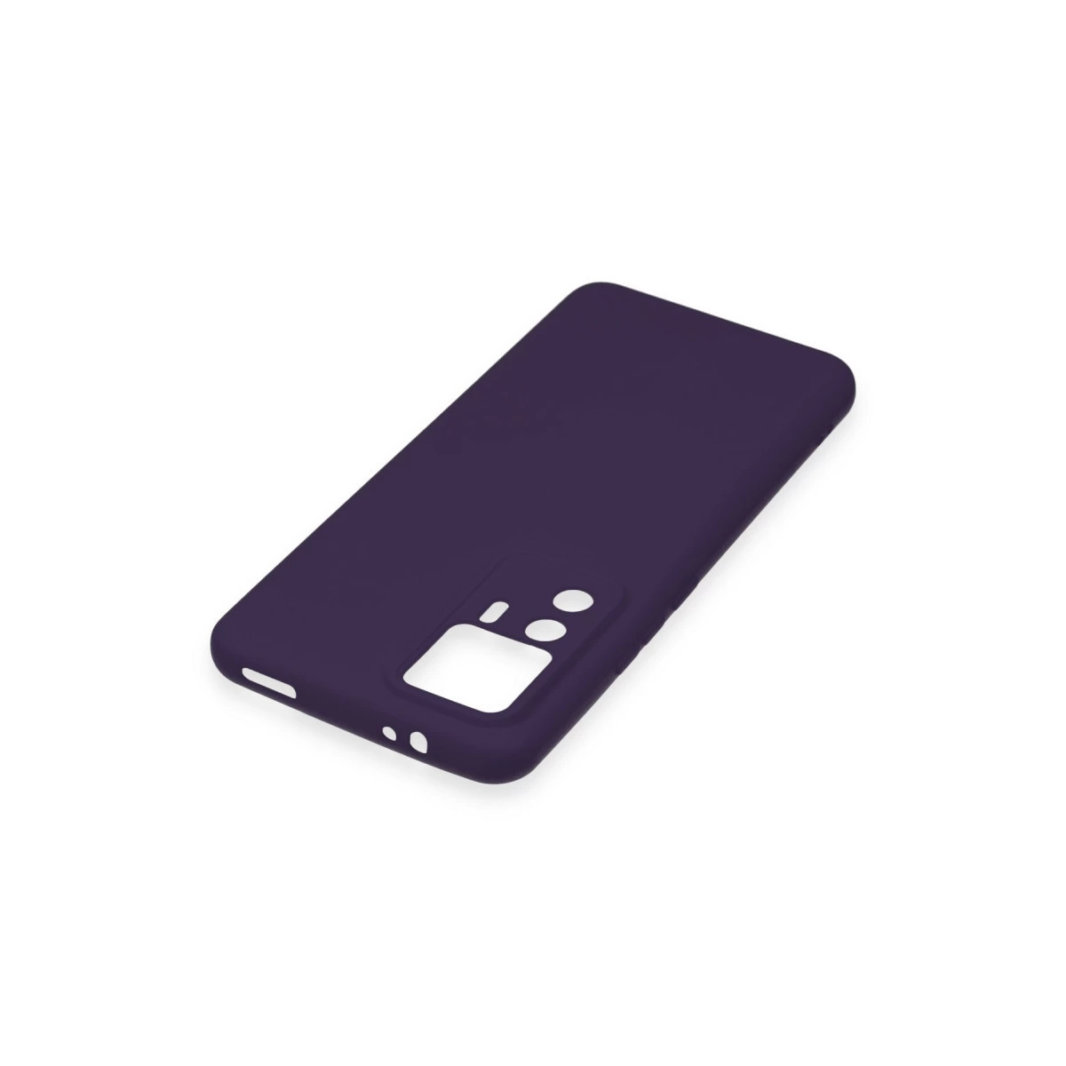 Kamera ve düğmeler için kesiklere sahip koyu mor telefon kılıfı.