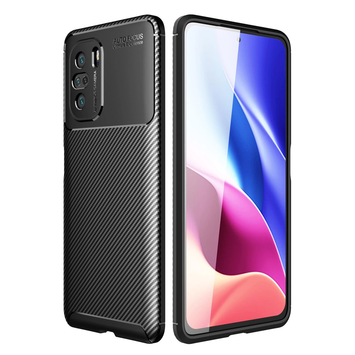 NEWFACE Xiaomi Poco F3 Uyumlu Auto Focus Karbon Kapak Telefon Kılıfı Siyah