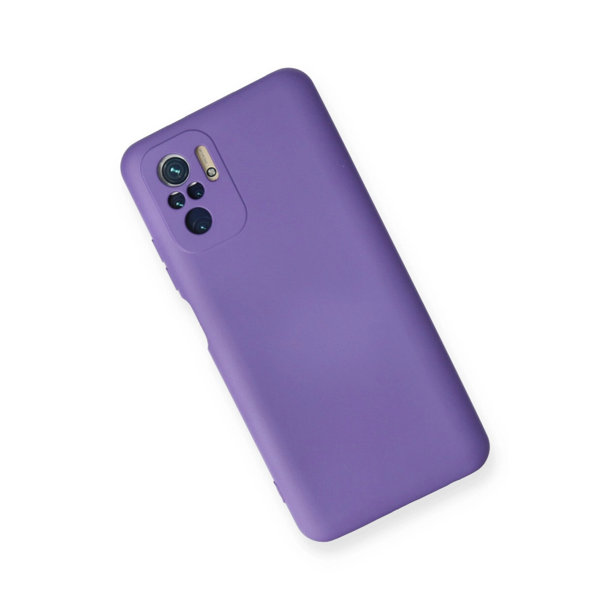 Kamera modüllü mor telefon kılıfı, beyaz zeminde.