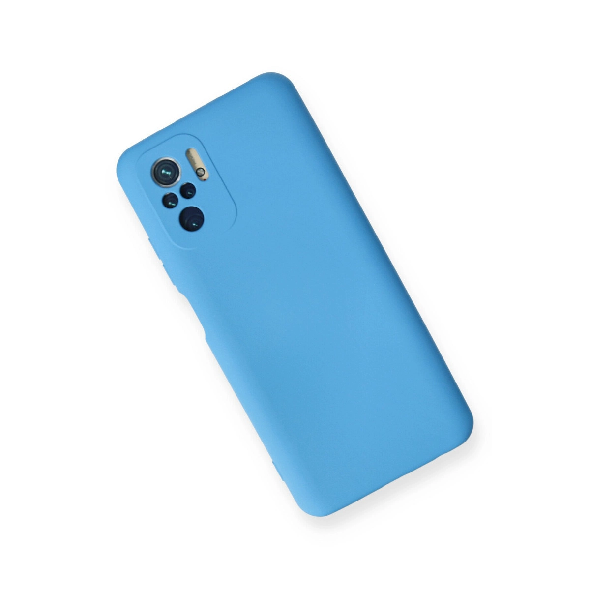 Arkada kamera modülü olan mavi bir telefon kılıfı.