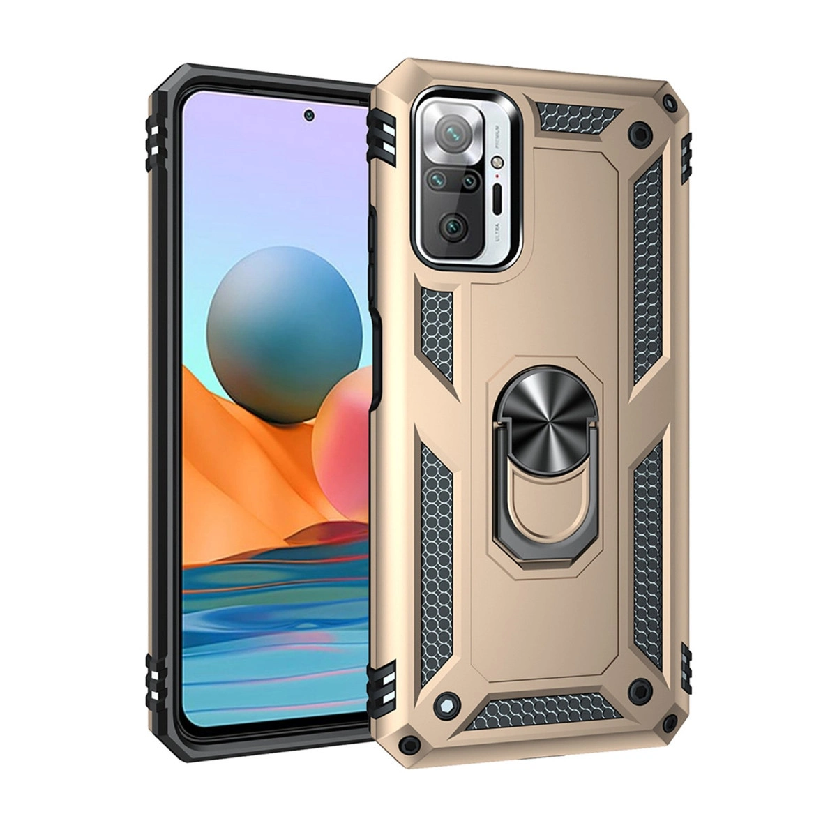 NEWFACE Xiaomi Redmi Note 10 Pro Uyumlu Sofya Yüzüklü Silikon Kapak Telefon Kılıfı Altın