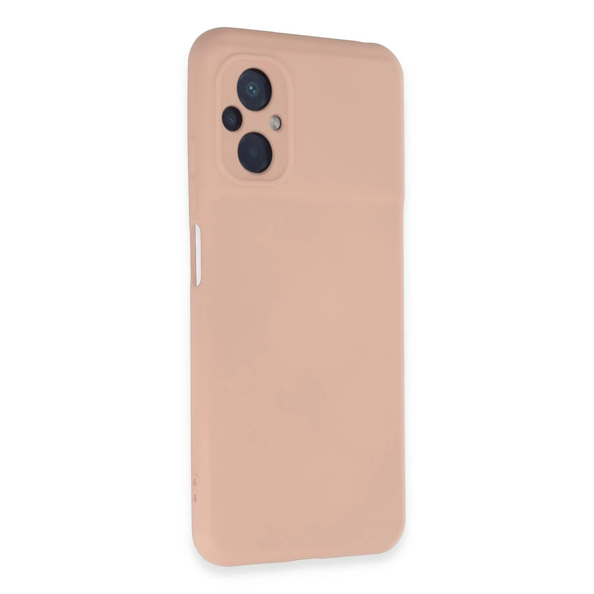 Üçlü kamera kesimli şeftali rengi telefon kılıfı.
