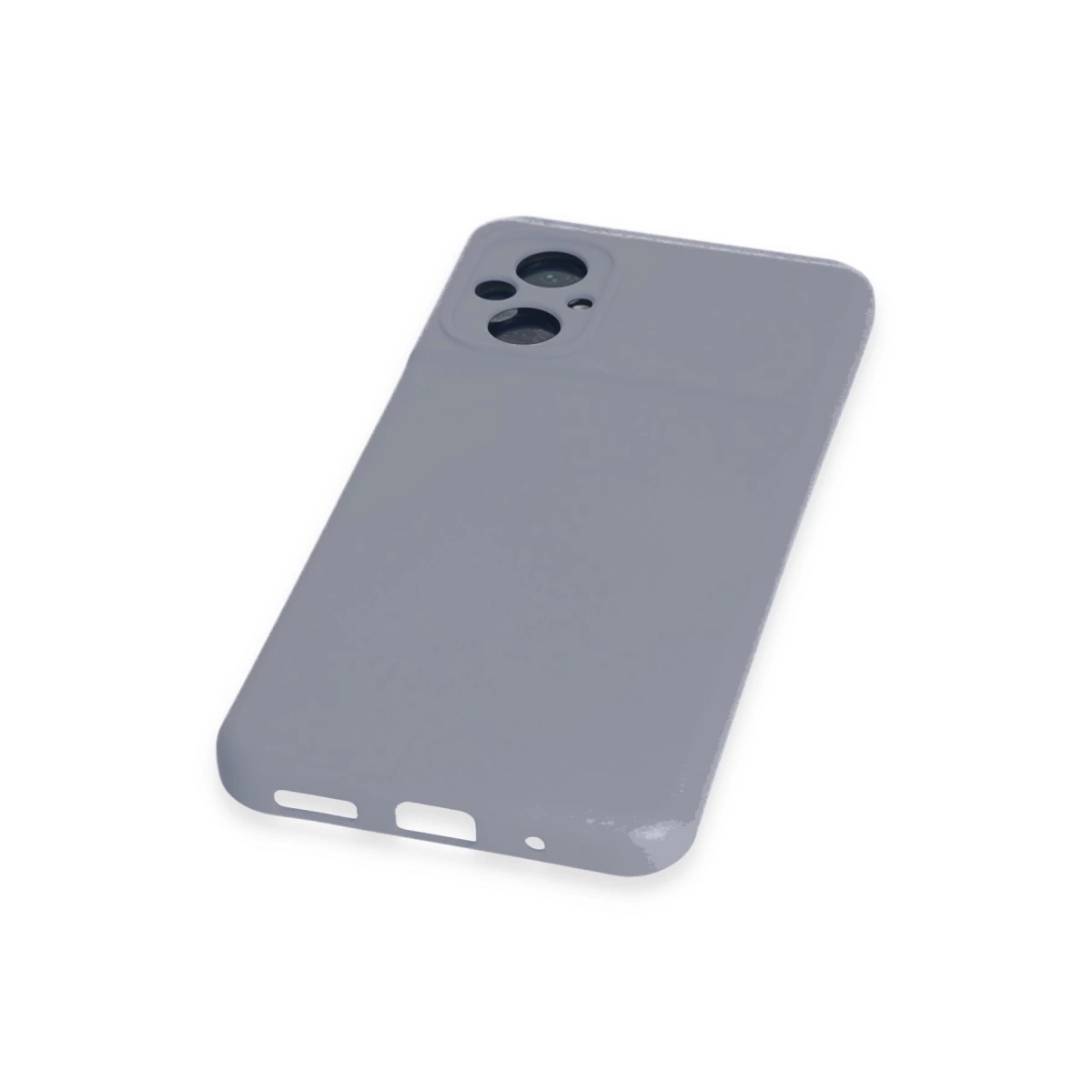 Portlar için kesikler ve kamera modülü olan gri telefon kılıfı.