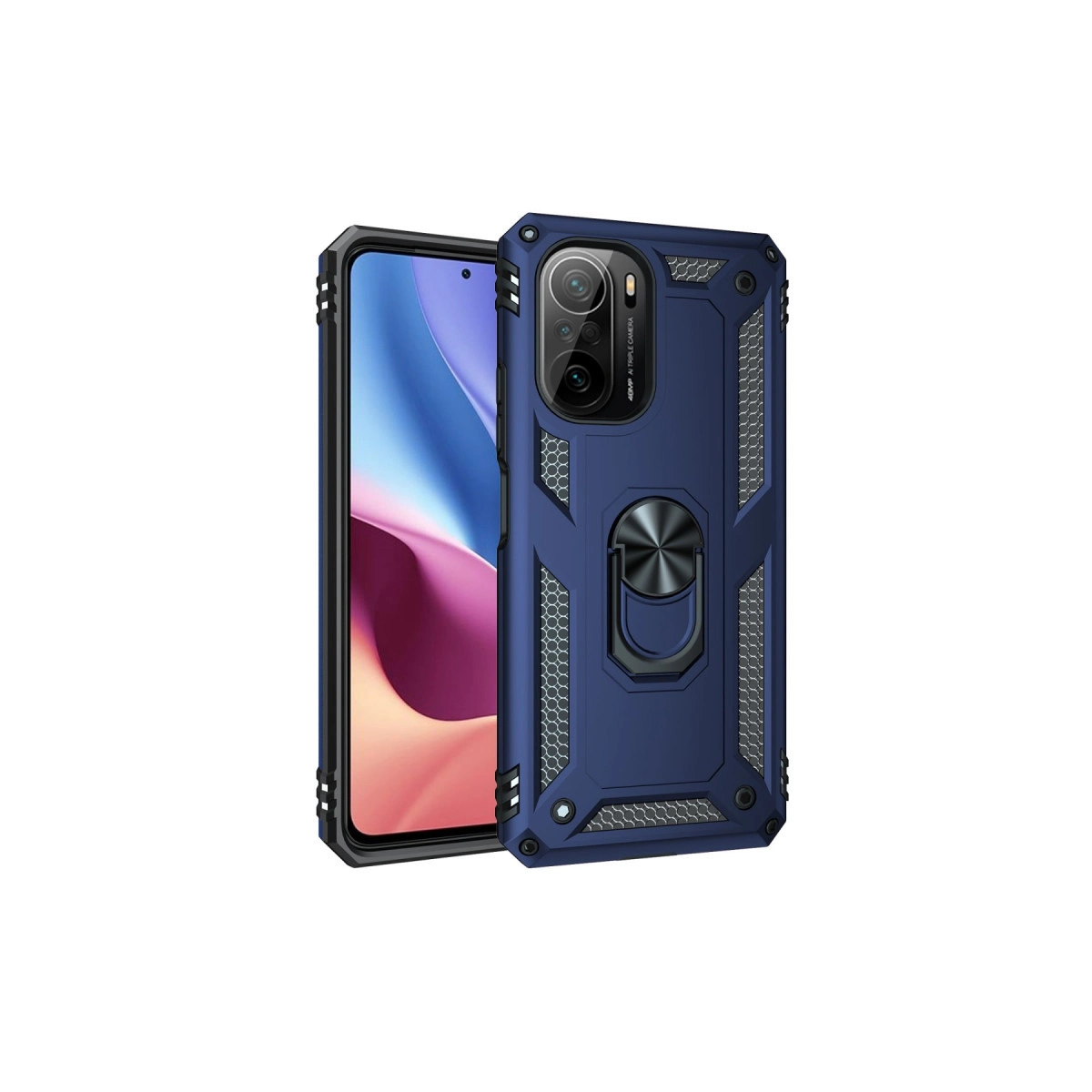 NEWFACE Xiaomi Poco F3 Uyumlu Sofya Yüzüklü Silikon Kapak Telefon Kılıfı Lacivert