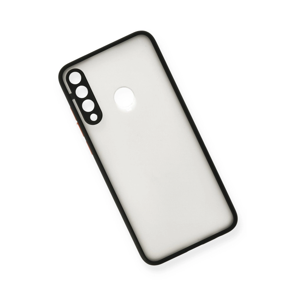 Dört kamera kesikli şeffaf telefon kılıfı, siyah kenarlı.