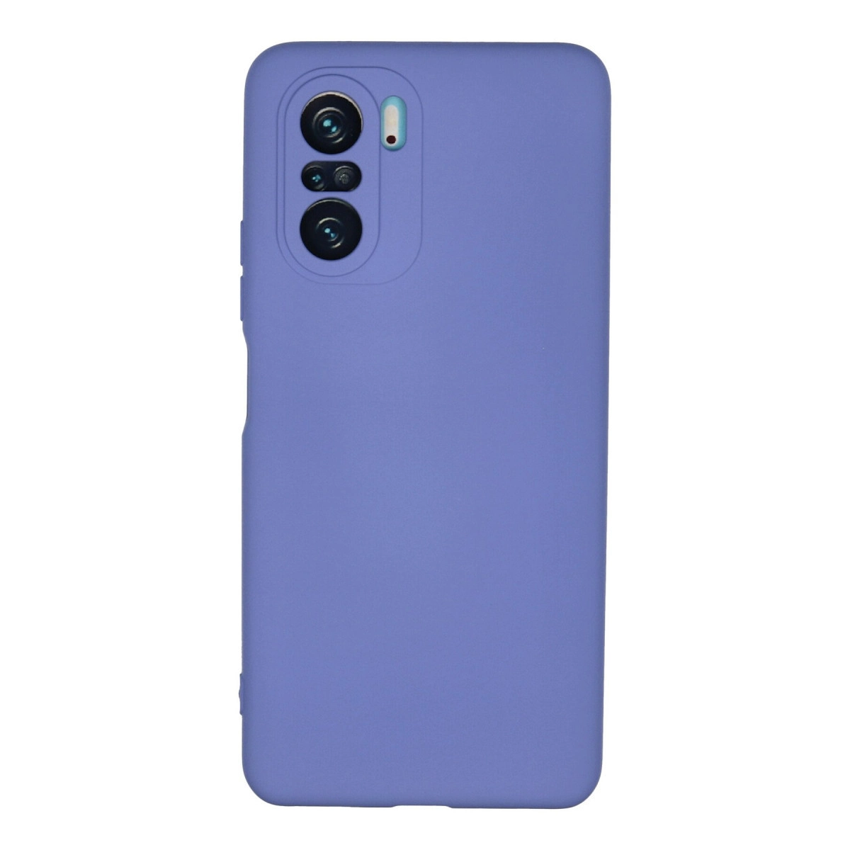 Sol üstte üç kamera ve flaşlı mor telefon kılıfı.