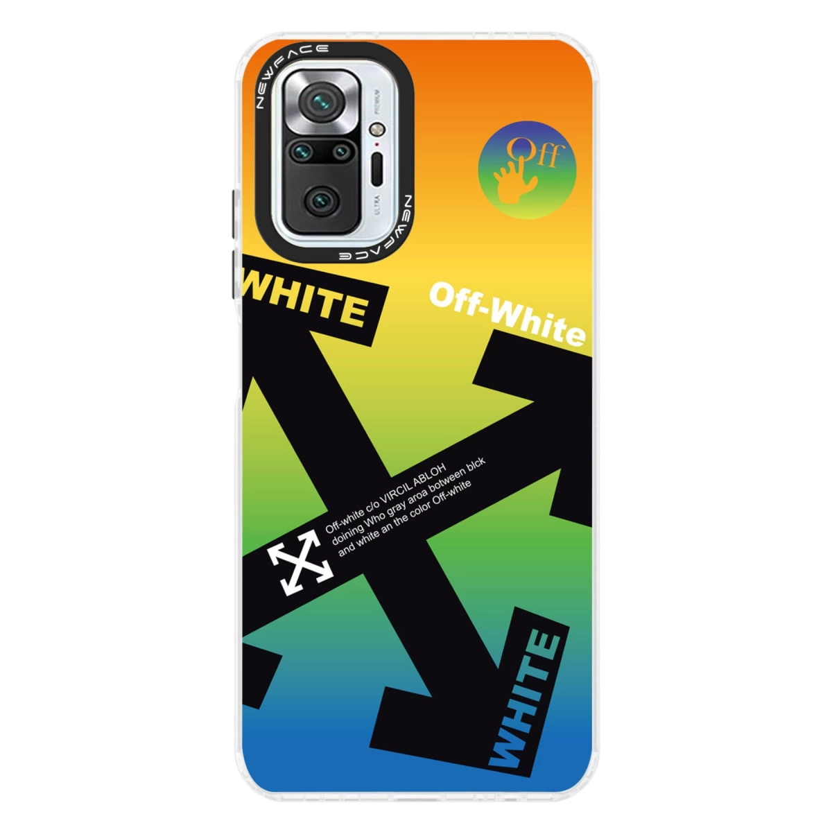 Degrade ve oklarla telefon kılıfı. Üstte Off-White logosu bulunur.
