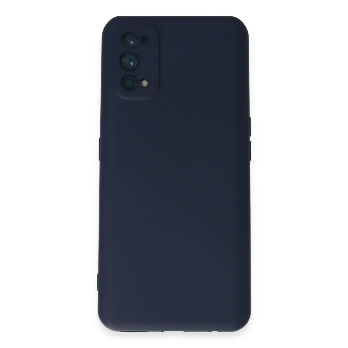 Arkada üçlü kamera kesimli lacivert telefon kılıfı.