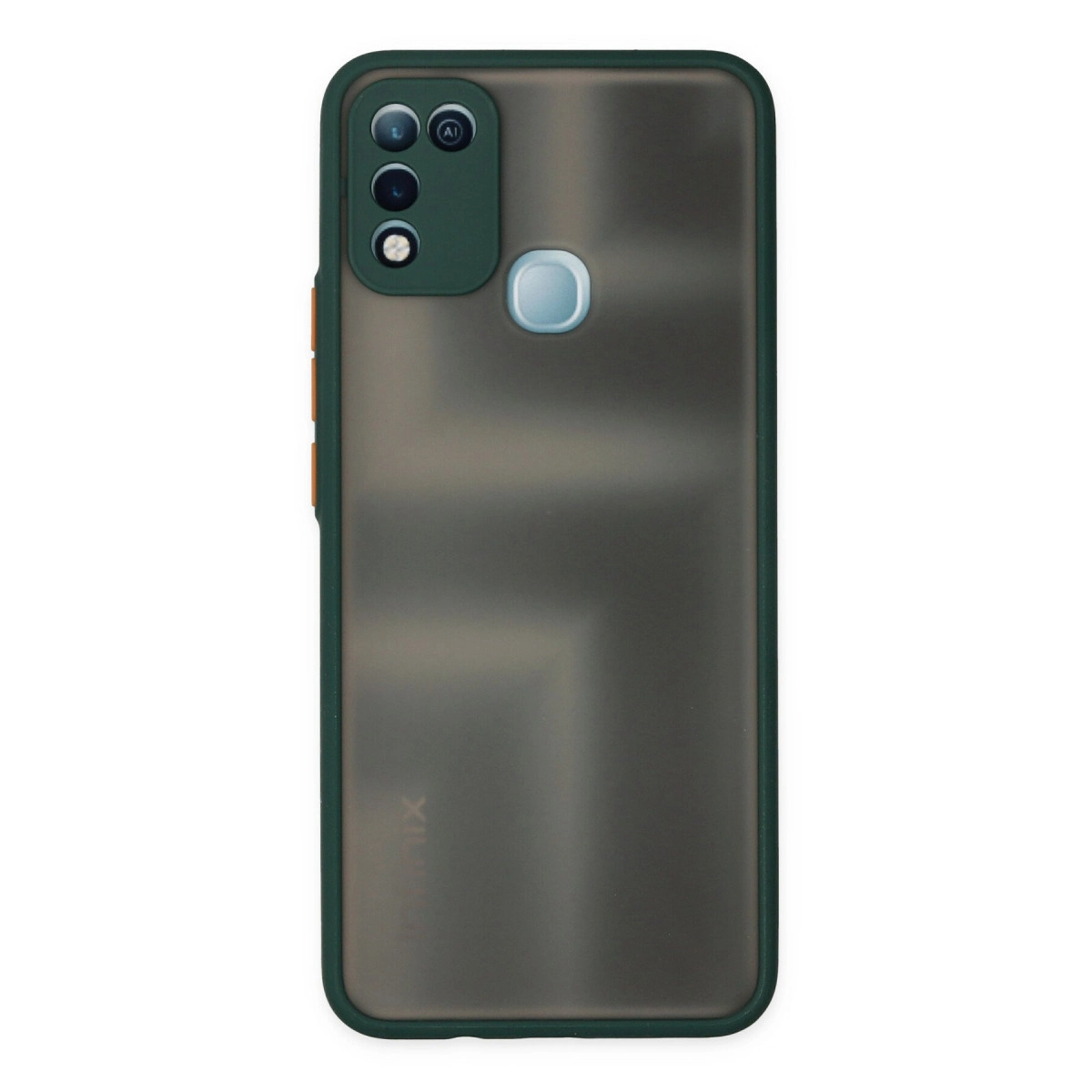 Koyu gri telefon, karanlıkta üç kamera ve parmak izi sensörü bulunur.