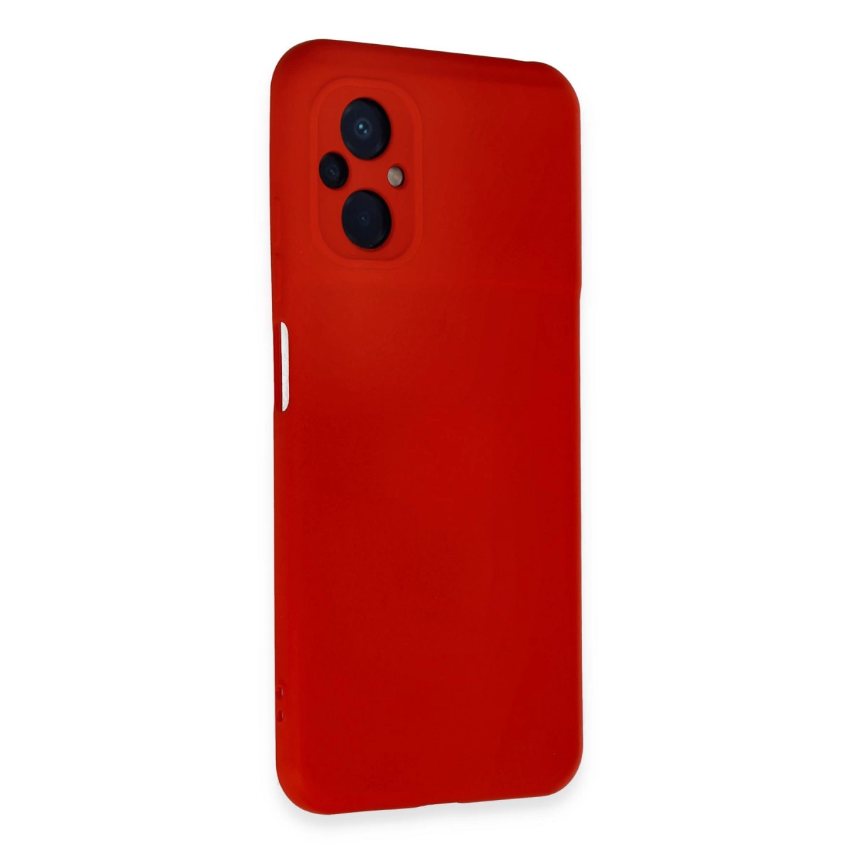 Arkada üçlü kamera kesimli kırmızı telefon kılıfı.