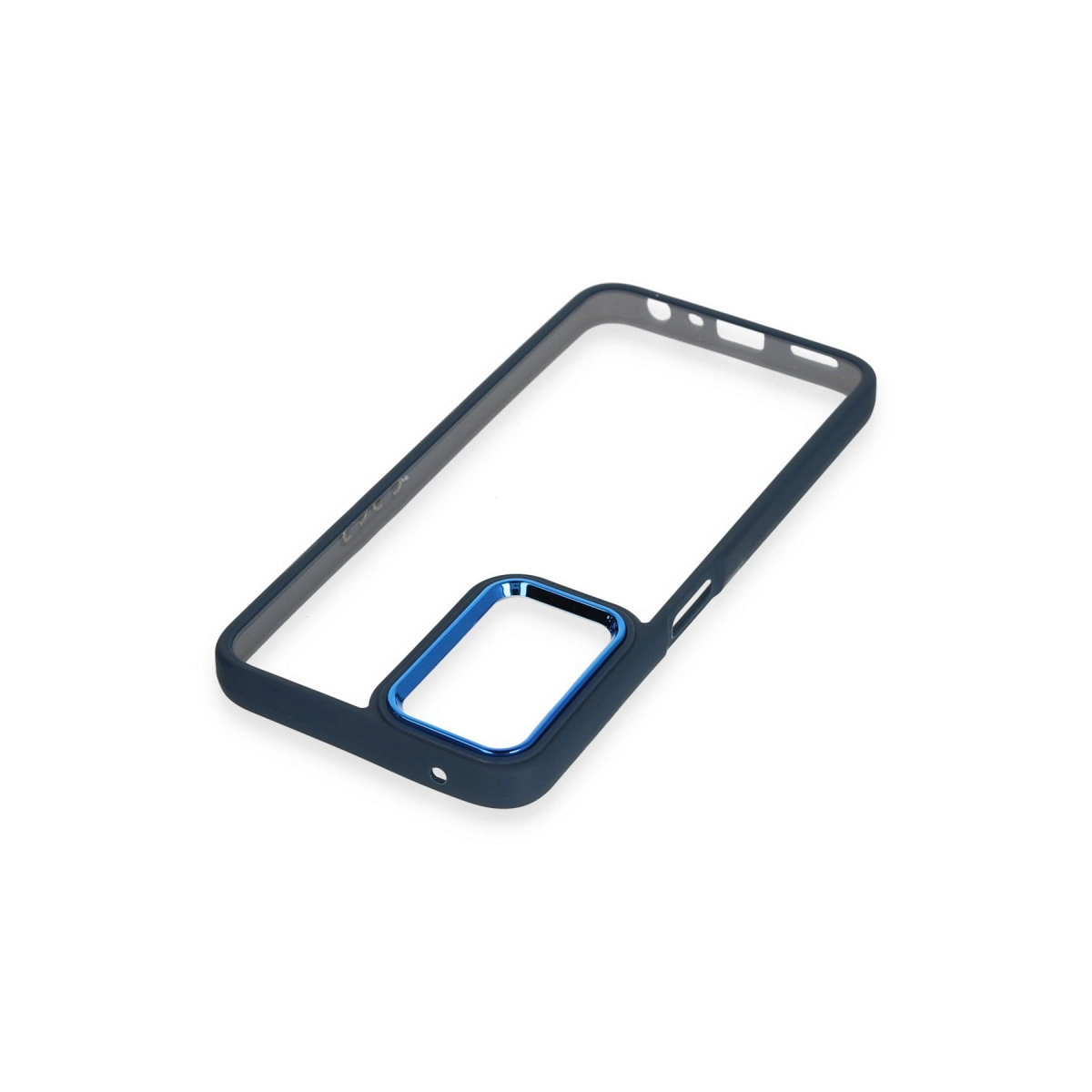Mavi kamera kesimli koyu mavi telefon kılıfı çerçevesi.