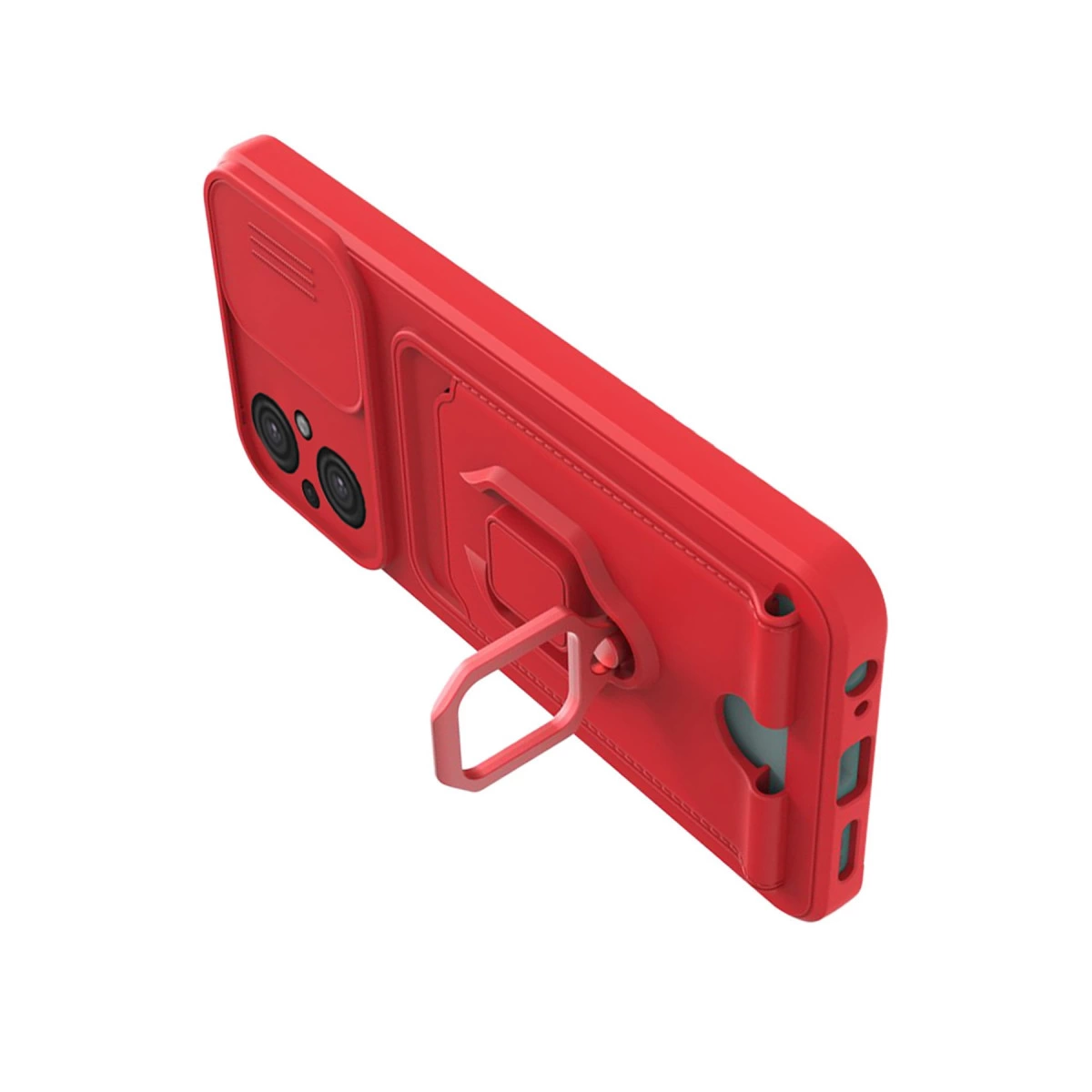 Kamera kesimli, halka tutuculu kırmızı telefon kılıfı.