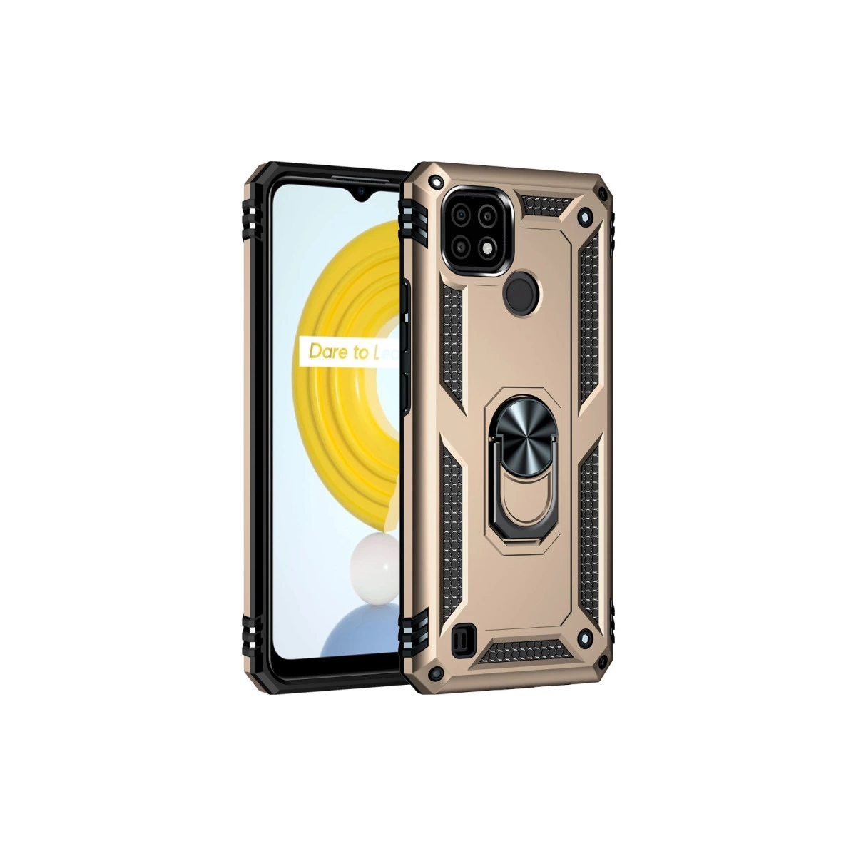 NEWFACE Realme C21 Uyumlu Sofya Yüzüklü Silikon Kapak Telefon Kılıfı Altın