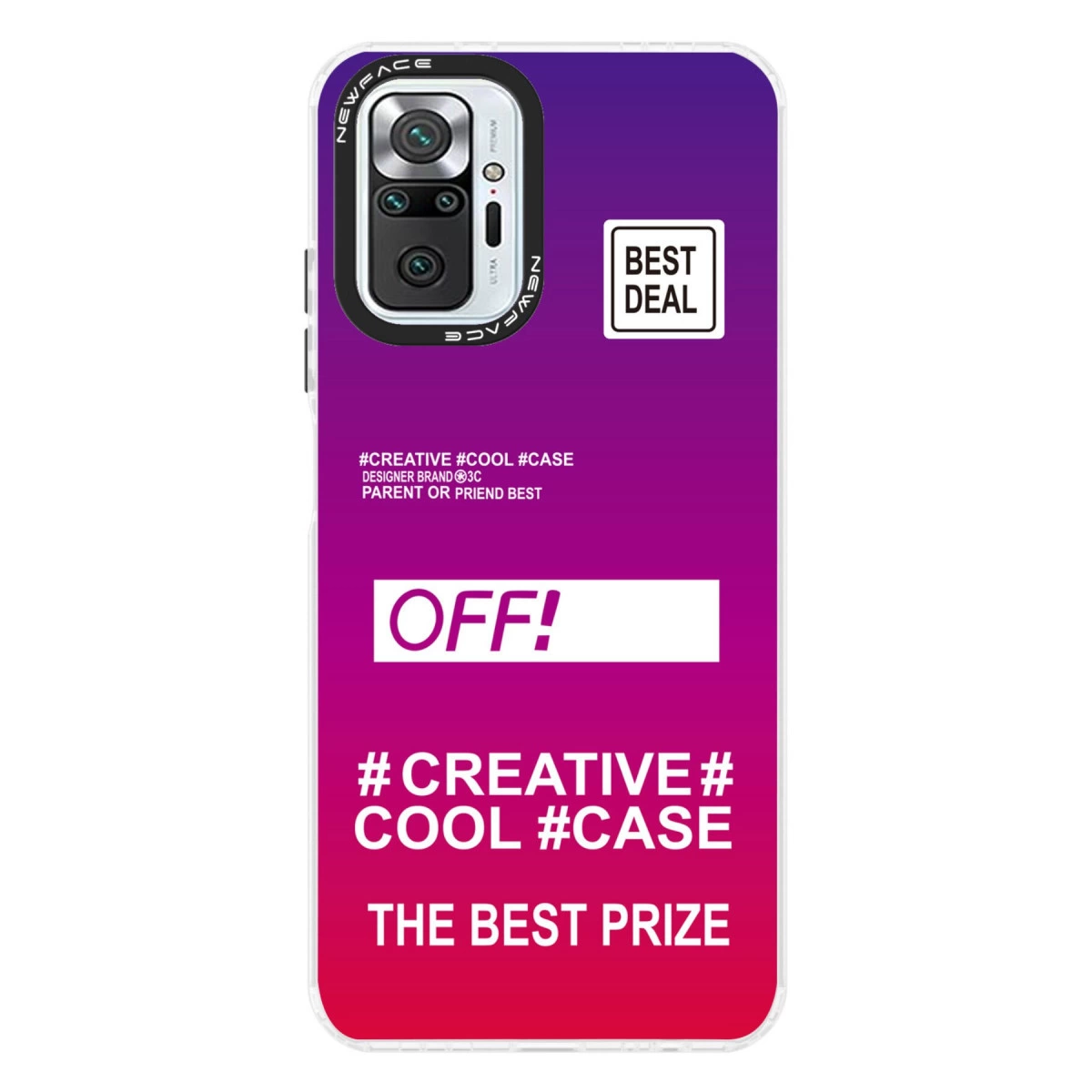 Mor-kırmızı geçişli telefon kılıfı, kamera, metin ve 'BEST DEAL' logosu.