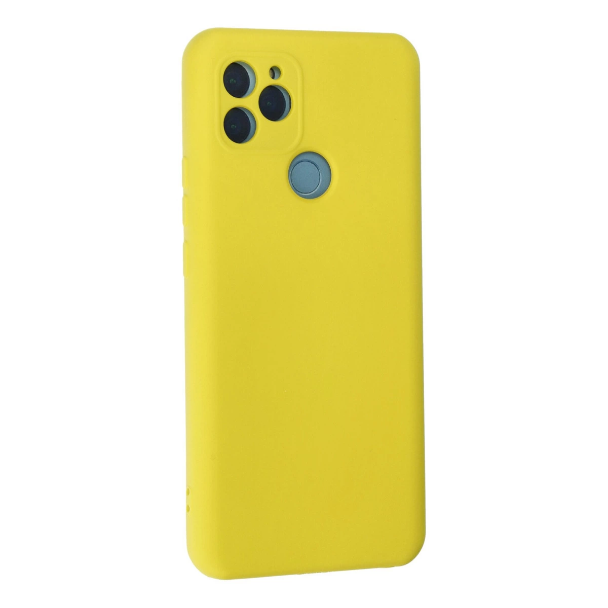 Kamera modülü ve parmak izi sensörlü sarı telefon kılıfı.