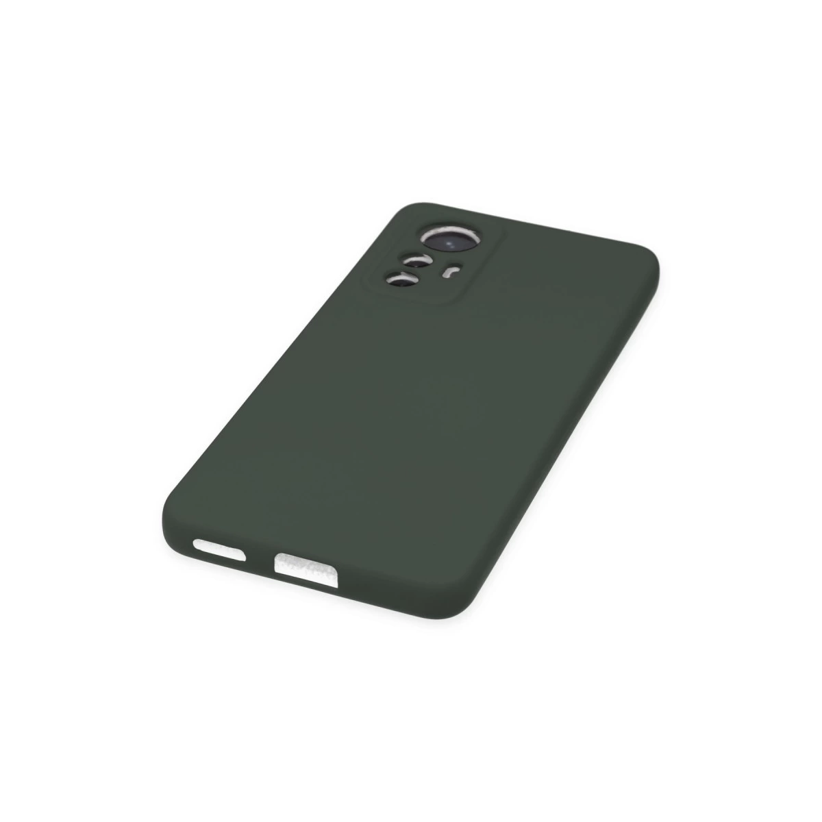 Kamera kesimli ve port açıklıklı koyu yeşil telefon kılıfı.