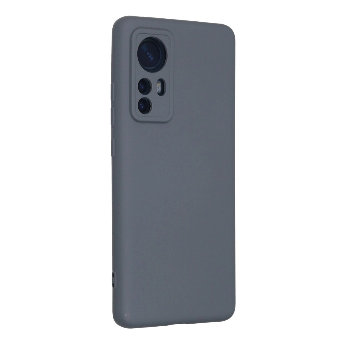 Yan düğmeli ve kamera kesimli gri telefon kılıfı.