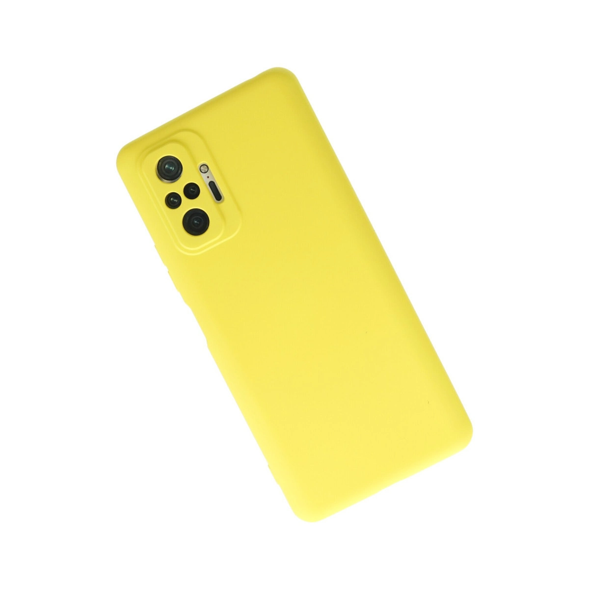 Beyaz arka plan üzerinde kamera modüllü sarı telefon kılıfı.
