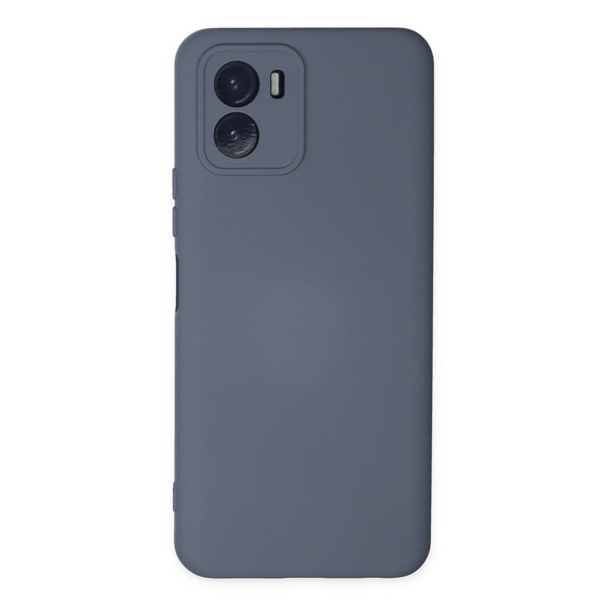 Koyu gri telefon kılıfı, iki lensli dikdörtgen kamera modülüne sahip.