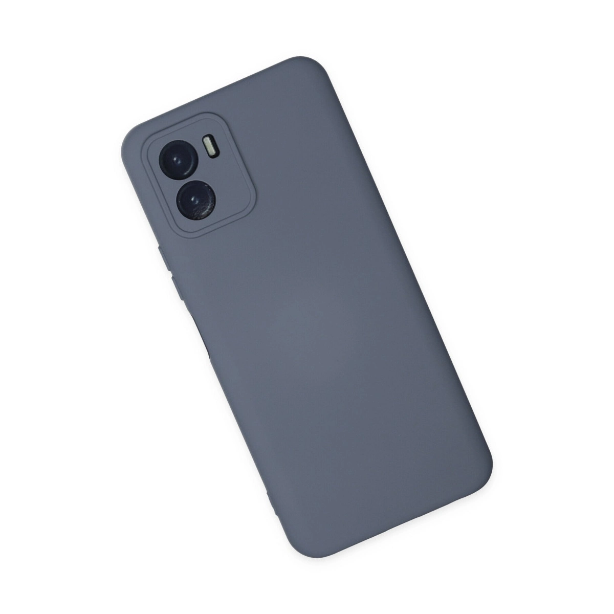 Beyaz arka plan üzerinde iki kamera ve flaşlı gri telefon kılıfı.