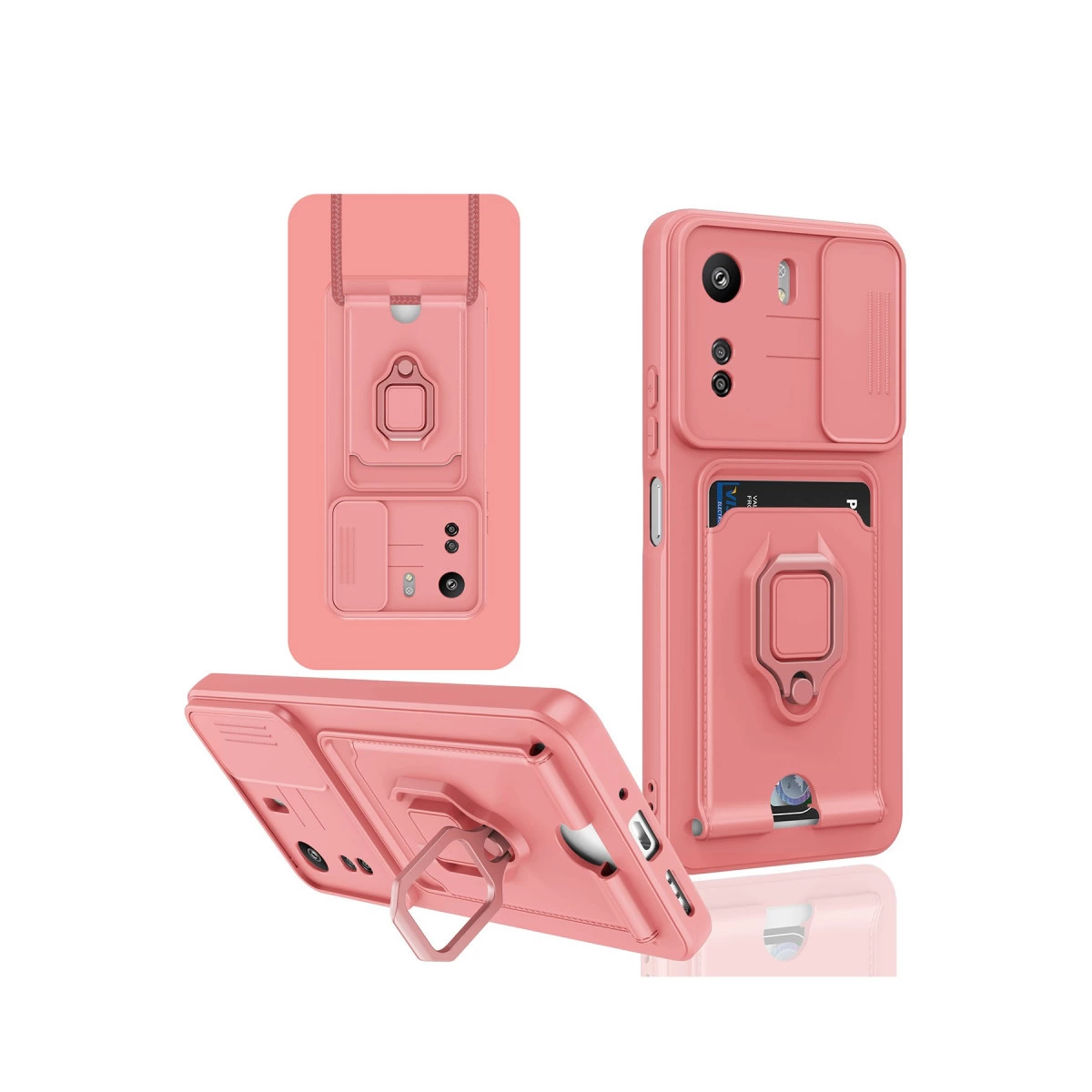NEWFACE Xiaomi Redmi 13c Uyumlu Zuma Kartvizitli Yüzüklü Silikon Telefon Kılıfı Pembe
