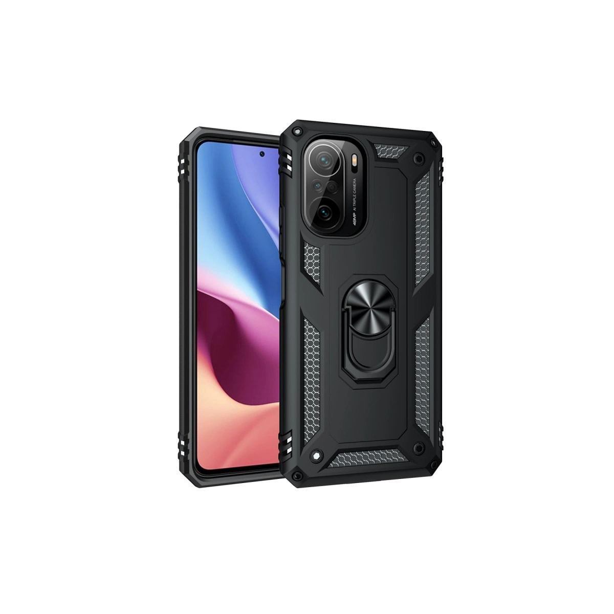 NEWFACE Xiaomi Poco F3 Uyumlu Sofya Yüzüklü Silikon Kapak Telefon Kılıfı Siyah