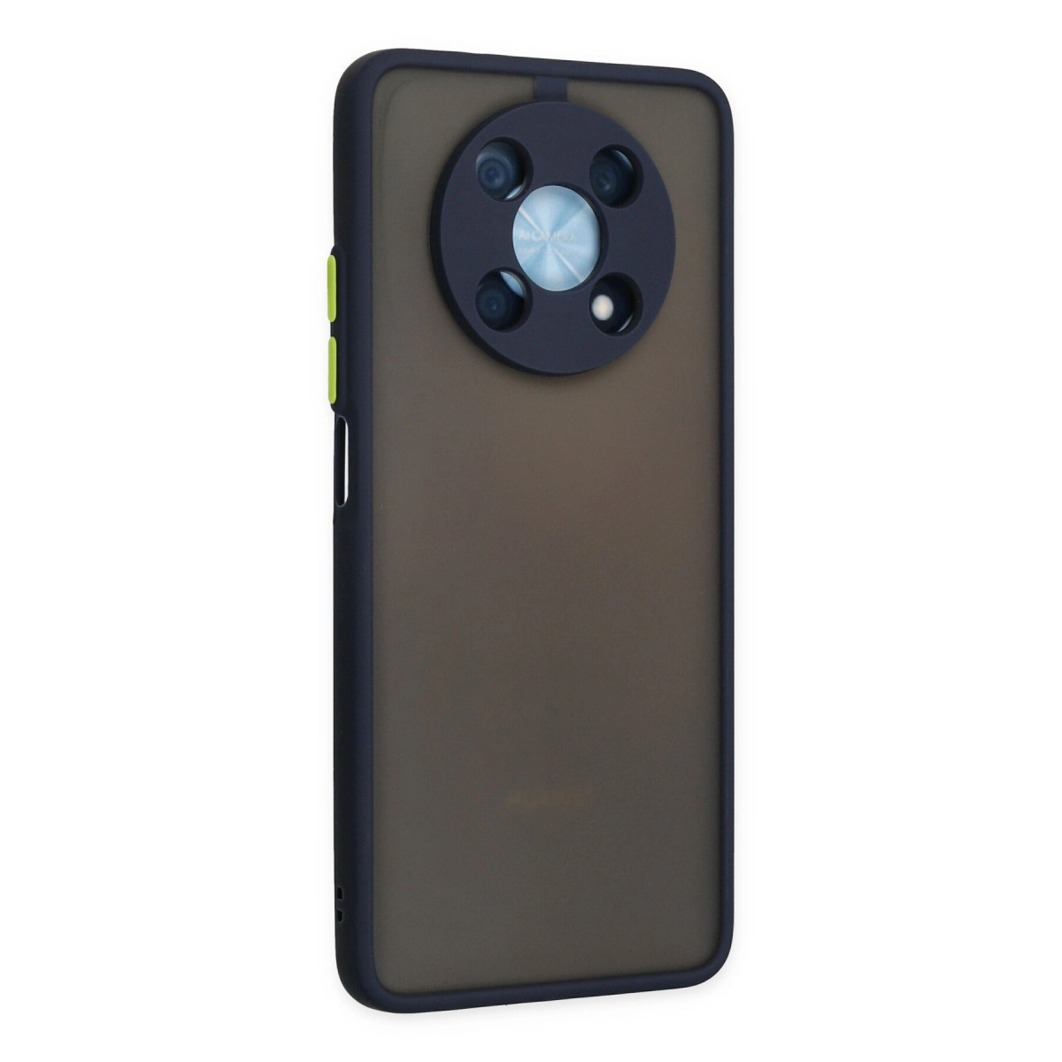 Dört lensli siyah kamera modülüne sahip koyu renk telefon kılıfı.