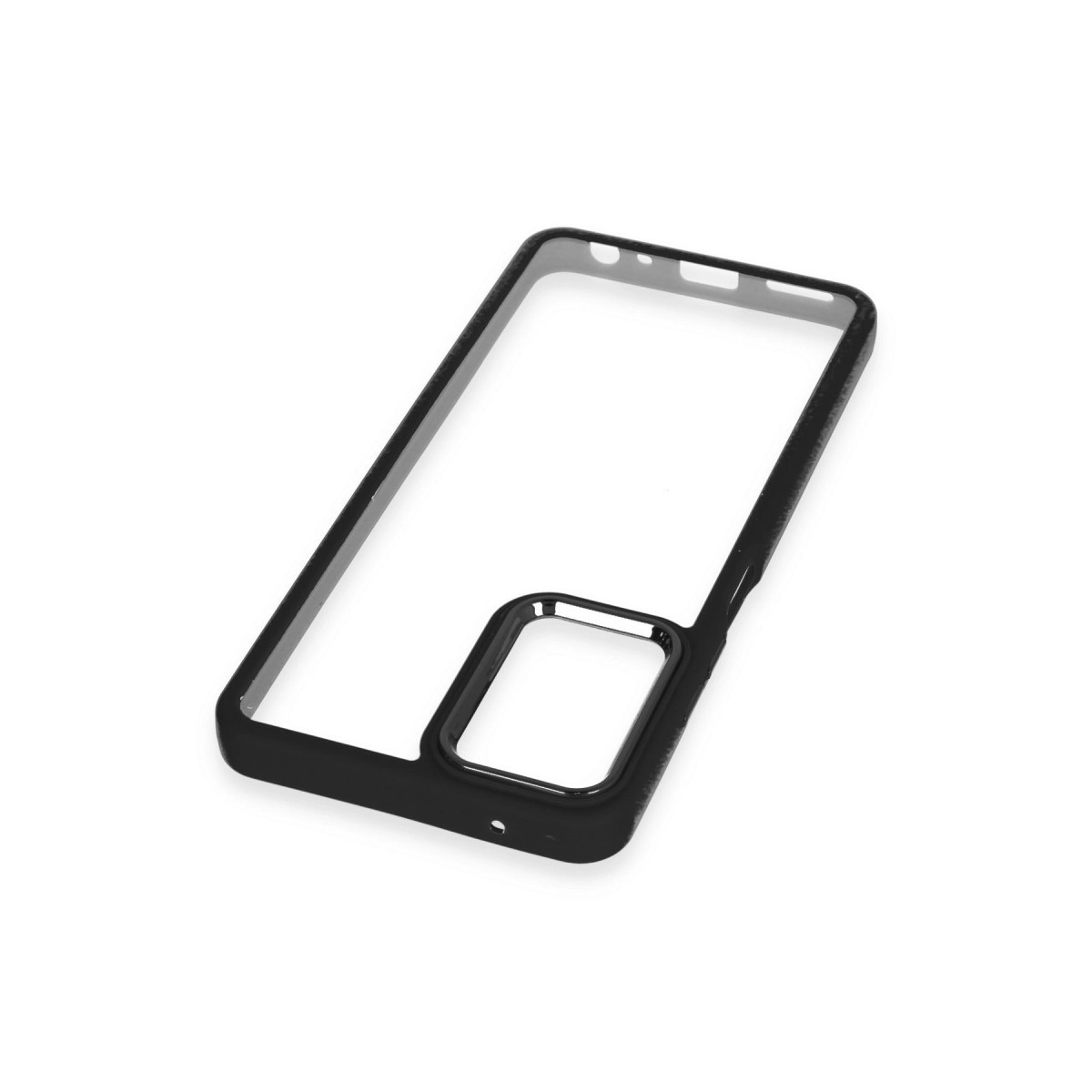 Dikdörtgen kesimli siyah, şeffaf telefon kılıfı.