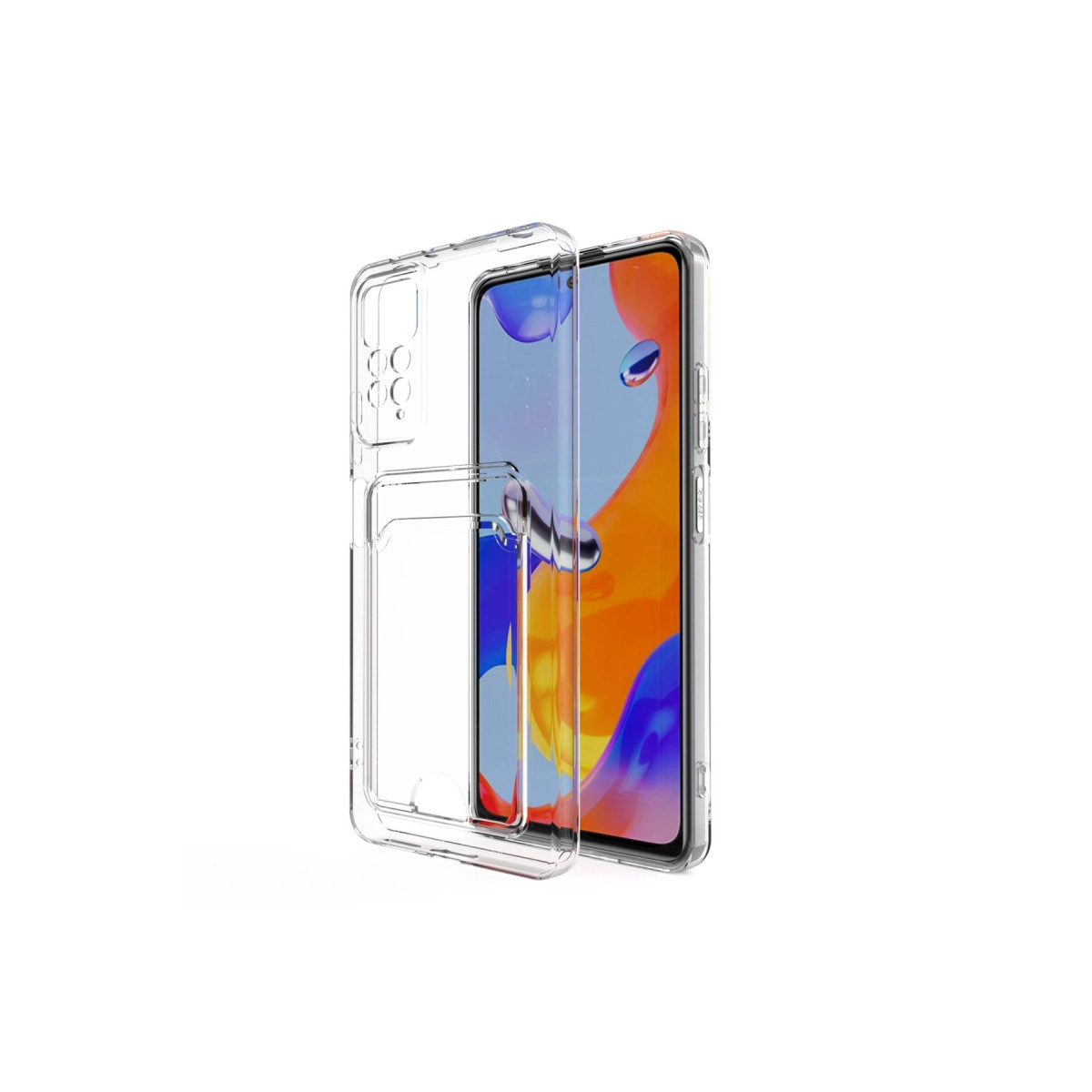 Renkli arka plana sahip akıllı telefonlu şeffaf telefon kılıfı.