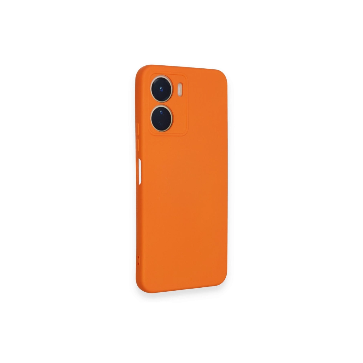 İki kamera lensi ve flaşlı turuncu telefon kılıfı.