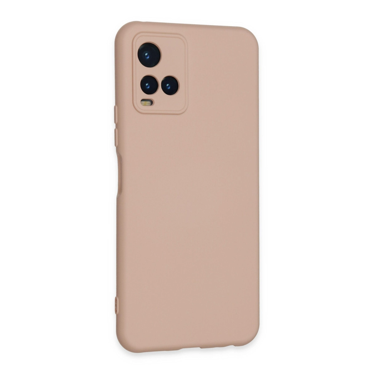 Üçlü kameraya sahip tozlu gül rengi telefon kılıfı.