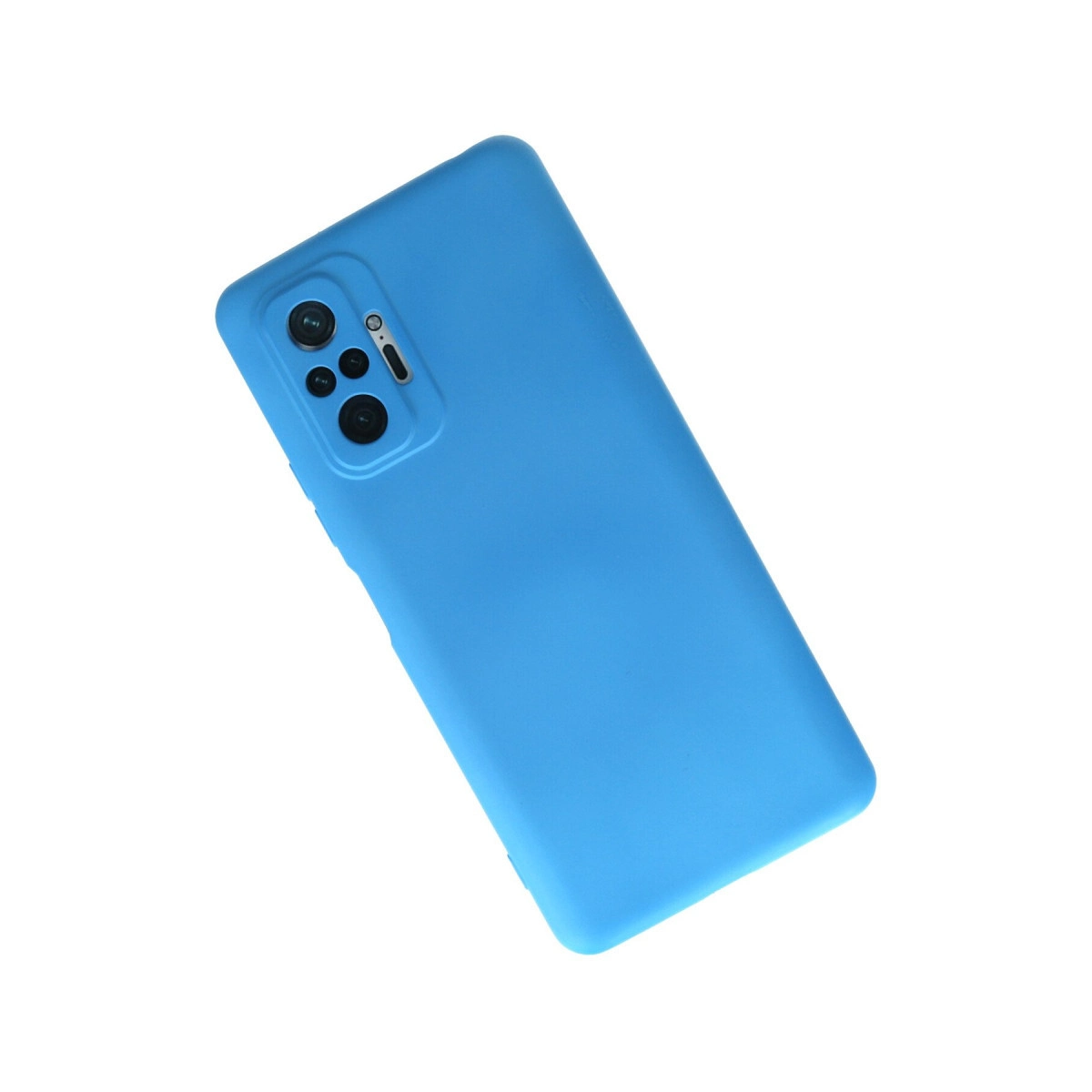 Beyaz arka plan üzerinde kamera modüllü mavi telefon kılıfı.