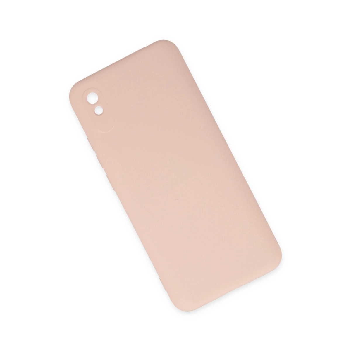 Beyaz arka plan üzerinde iki kamera kesiği olan açık pembe telefon kılıfı.