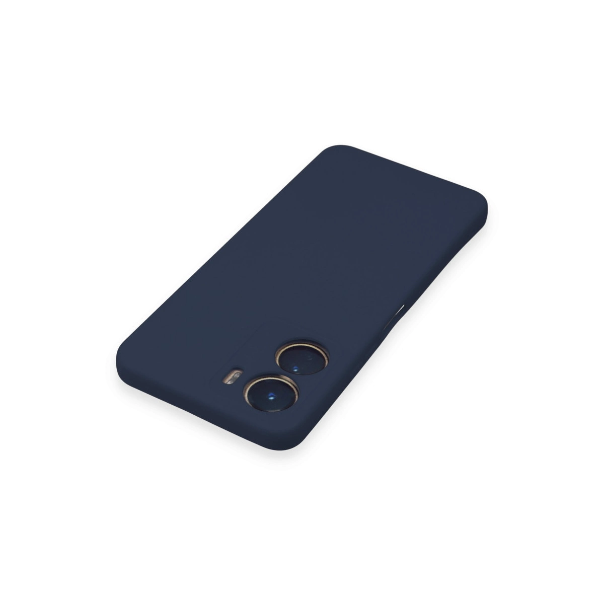 Arkada iki kamera lensi bulunan lacivert telefon kılıfı.