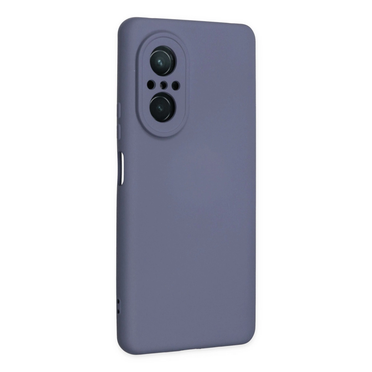 Arkada kamera modülü olan mor telefon kılıfı.