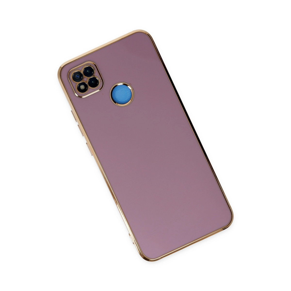 Dört kameralı, mavi halkalı mor telefon kılıfı.