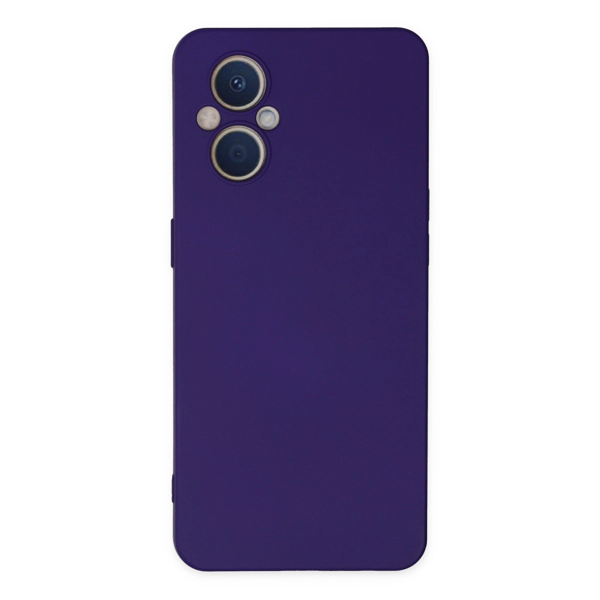 Arkada üç kamera ve flaşlı koyu mor telefon kılıfı.