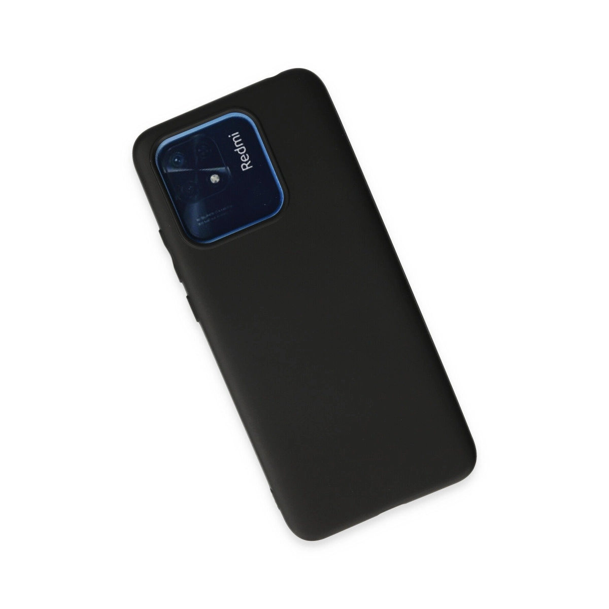 Kare kamera modülü ve 'Redmi' logosu bulunan siyah telefon kılıfı.