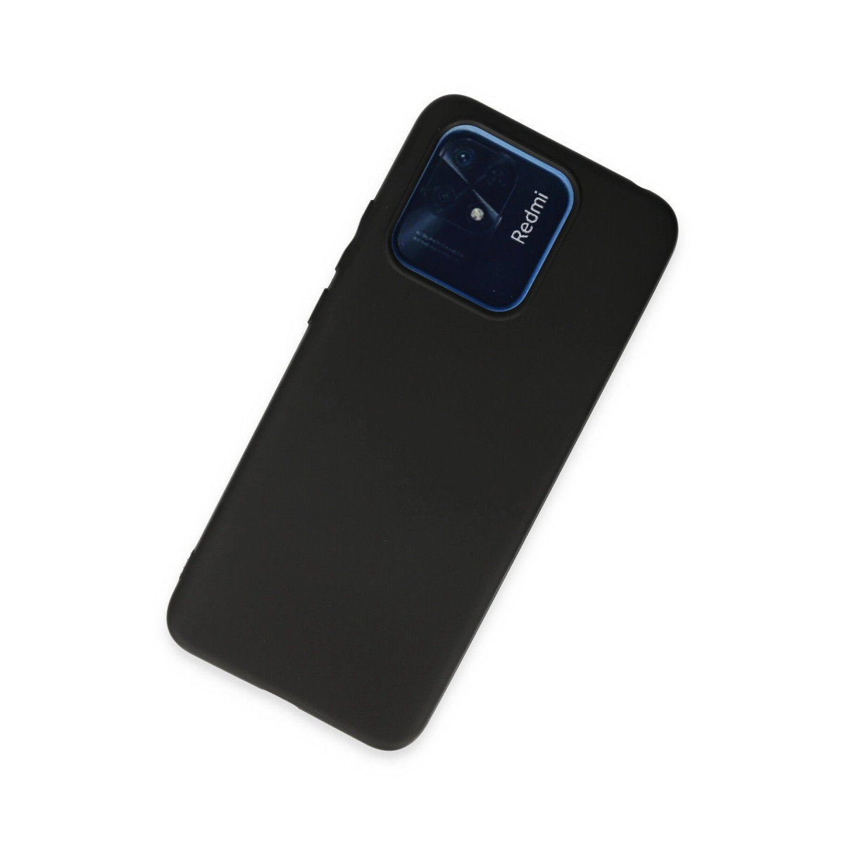 Kamera adasında Redmi logosu bulunan siyah telefon kılıfı.